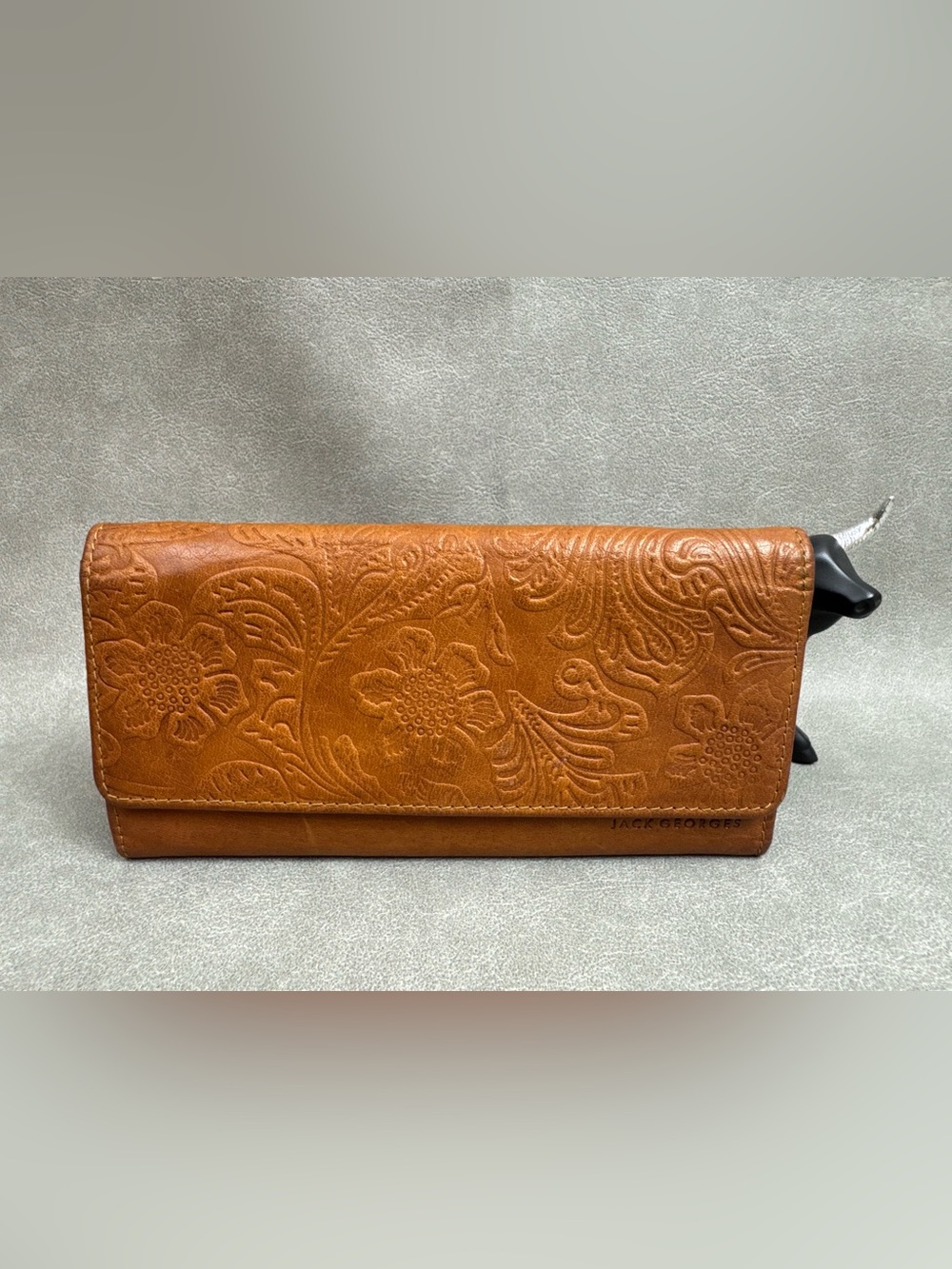 Jack Georges Floral-Embossed Tan Leather Wallet for Women